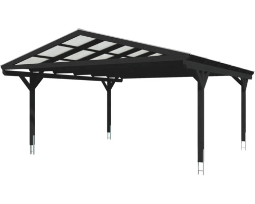 Carport avec cadre en bois et toit translucide