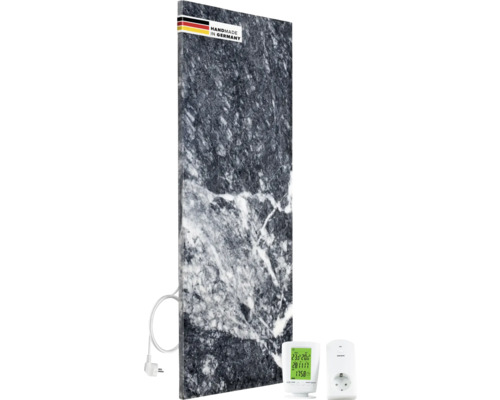 Chauffage infrarouge en pierre naturelle Marwona Shadown Grey 100x40 cm 800 watts avec thermostat radio et récepteur