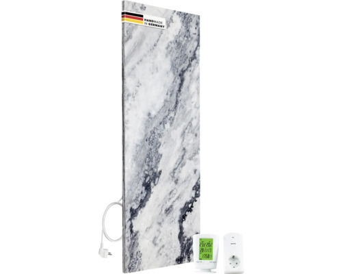 Chauffage infrarouge en pierre naturelle Marwona Qarama 100x40 cm 800 watts avec thermostat radio et récepteur