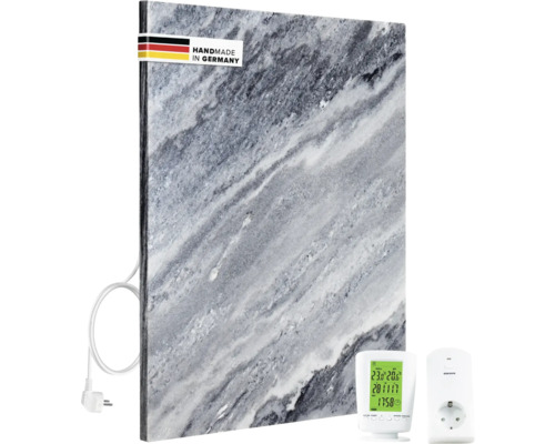 Chauffage infrarouge en pierre naturelle Marwona Qarama 60x50 cm 500 watts avec thermostat radio et récepteur