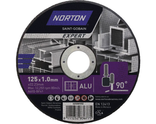 Disque à tronçonner aluminium Expert Norton Ø 125x22,23 mm Disque à tronçonner Norton 125 x 1,0 millimètre pour aluminium