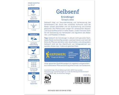 Engrais vert de moutarde jaune, sachet de semences