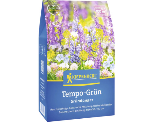 Mélange d'engrais vert Kiepenkerl 'Tempo-Grün 0,5 kg pour 100 m² Kiepenkerl Tempo-Grün engrais vert, emballage avec mélange de feuilles annuel à croissance rapide pour la protection du sol, suffisant pour 100 mètres carrés