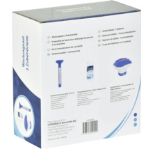 Poolpflege Set mit Schwimmthermometer, Wassertester und Chlorspender in Produktverpackung