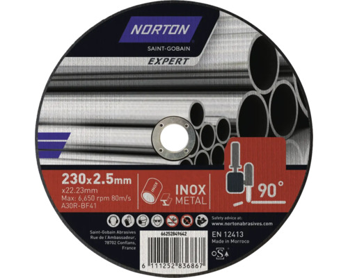 Disque à tronçonner Expert Norton acier & inox Ø 230x22,23 mm Disque à tronçonner Norton, 230 x 2,5 millimètres, convient pour l’acier inoxydable