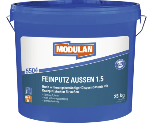 Crépi fin MODULAN 5504 pour l'extérieur grain 1,5 mm blanc 25 kg Seau d''enduit fin pour extérieur Modulan 1.5, 25 kg