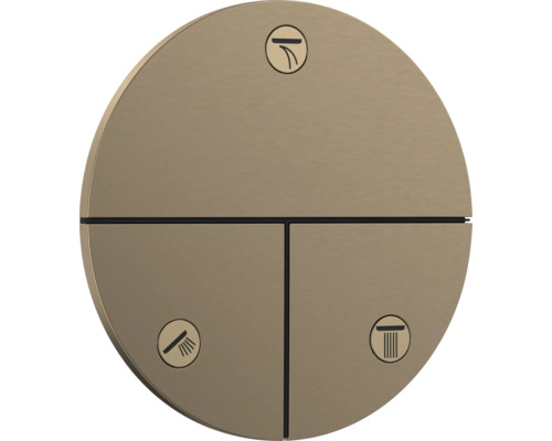 Inverseur encastré hansgrohe SHOWERSELECT COMFORT S pour 3 fonctions brushed bronze brossé sans corps de base encastré 15558140 Plaque de commande circulaire pour sanitaires avec symboles de douche