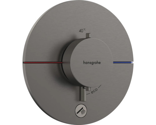 hansgrohe Unterputz Thermostat Dusche SHOWERSELECT COMFORT S brushed black chrom gebürstet ohne Unterputzgrundkörper 15562340 Hansgrohe Logo. Thermostatarmatur mit Temperatureinstellung, Eco-Funktion und Duschsymbol.