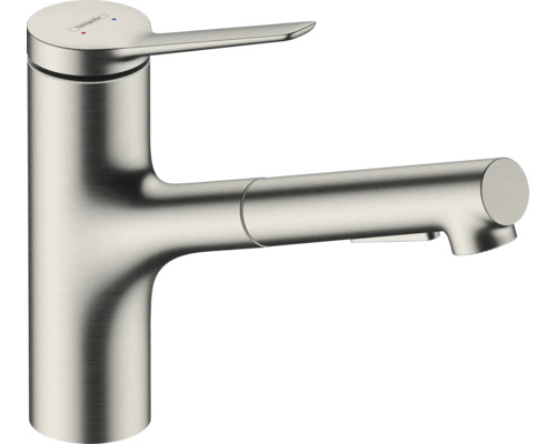 Robinetterie de cuisine hansgrohe avec douchette ZESIS 150 M33 acier inoxydable brossé 74821800 Logo Hansgrohe. Robinet de cuisine avec douchette extractible.