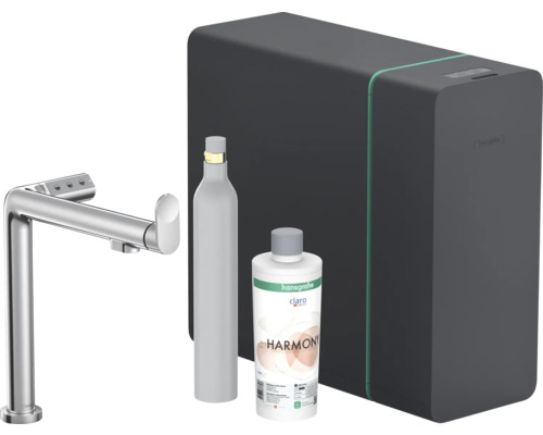 hansgrohe Küchenarmatur mit Filter- und Sprudelfunktion AQITTURA M91 SodaSystem 240 chrom mit Filterkopf, Mineralisierungskartusche Harmony mit Filter, CO2 Flasche und SodaBase ComfortZone 76810000 Hansgrohe Aqittura M90 Küchenarmatur mit Filter, CO2-Flasche und Filterkartusche