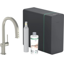 Hansgrohe Aqittura M90 Küchenarmatur mit Soda- und Filtersystem, CO2-Flasche und Filterkartusche