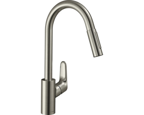 Robinetterie de cuisine hansgrohe avec douchette FOCUS 240 M41 acier inoxydable brossé 73880800 Robinet de cuisine avec douchette extractible