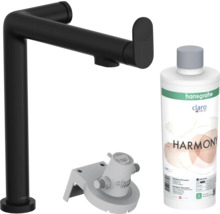 Robinet de lavabo noir, filtre à eau et flacon de nettoyage