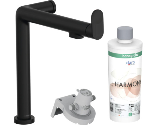 Mitigeur de cuisine hansgrohe avec fonction de filtre AQITTURA M91 FilterSystem 240 noir mat avec tête de filtre, cartouche de minéralisation Harmony avec filtre 76802670 Robinet de lavabo noir, filtre à eau et flacon de nettoyage