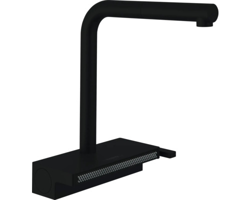 hansgrohe Küchenarmatur mit herausziehbaren Auslauf AQUNO SELECT M81 schwarz matt 73836670 Schwarze Waschtischarmatur mit rechteckigem Sockel und gebogenem Auslauf