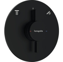 Hansgrohe Logo. Schwarzer Duschthermostat mit Temperaturregler und Umsteller.