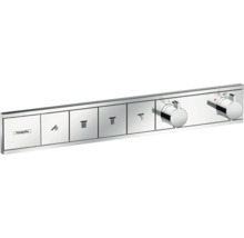 Hansgrohe Logo. Unterputzthermostat mit Bedienelementen zur Steuerung verschiedener Brausefunktionen.