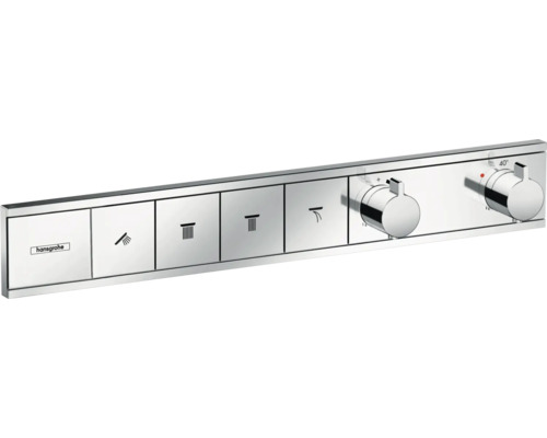 hansgrohe Unterputz Thermostat Dusche RainSelect chrom für 4 Verbraucher ohne Unterputzgrundkörper 15382000 Hansgrohe Logo. Unterputzthermostat mit Bedienelementen zur Steuerung verschiedener Brausefunktionen.