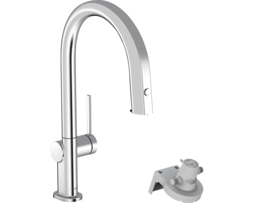 Mitigeur de cuisine hansgrohe avec fonction filtre AQITTURA M91 chrome avec sBox et tête de filtre 76826000 Robinet de cuisine en métal avec raccord de filtre à eau