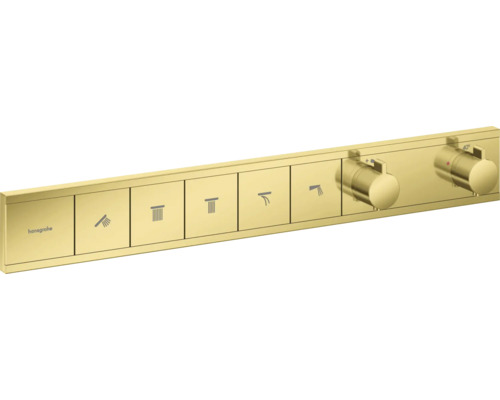hansgrohe Unterputz Thermostat Dusche RainSelect polished gold optic für 5 Verbraucher ohne Unterputzgrundkörper 15384990 Hansgrohe ShowerSelect Thermostat Fertigset mit Bedienknöpfen