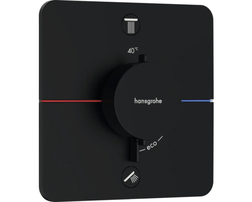 hansgrohe Unterputz Thermostat Dusche SHOWERSELECT COMFORT Q schwarz matt ohne Unterputzgrundkörper 15586670 Hansgrohe Unterputz Thermostatarmatur mit Symbolen für Kopfbrause und Handbrause, sowie Temperaturanzeige bis 40 Grad
