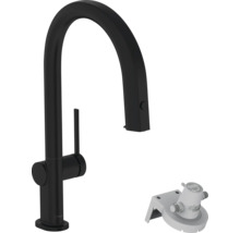 Robinet de cuisine noir avec bec haut et système de filtration d''eau