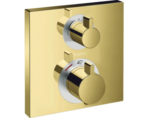 hansgrohe Unterputz Thermostat Dusche ECOSTAT SQUARE polished gold optic ohne Unterputzgrundkörper 15714990 Hansgrohe Thermostatarmatur zur Steuerung von Wassermenge und Temperatur