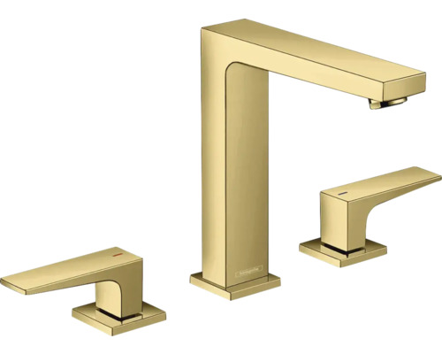 hansgrohe 3-Loch Waschtischarmatur METROPOL 160 polished gold optic mit Push-Open Ablaufventil 32515990