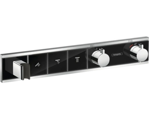 hansgrohe Unterputz Thermostat Dusche RainSelect schwarz/chrom für 3 Verbraucher mit integriertem Brausehalter ohne Unterputzgrundkörper 15356600 Hansgrohe Duschthermostat zur Wandmontage mit mehreren Funktionen und Temperaturregler