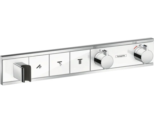 hansgrohe Unterputz Thermostat Dusche RainSelect weiß/chrom für 3 Verbraucher mit integriertem Brausehalter ohne Unterputzgrundkörper 15356400 Hansgrohe Logo Unterputz Thermostatarmatur mit Bedienelementen