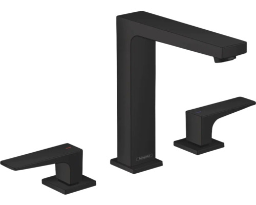 hansgrohe 3-Loch Waschtischarmatur METROPOL 160 schwarz matt mit Push-Open Ablaufventil 32515670