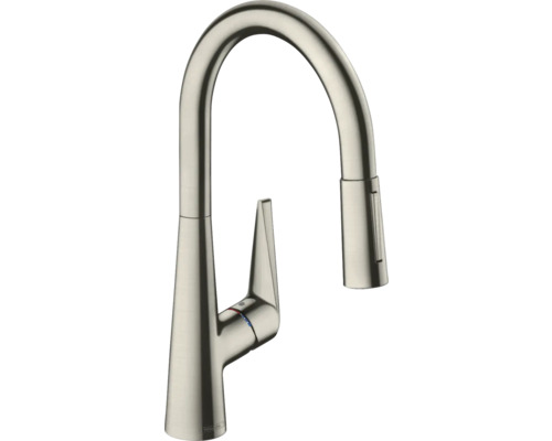 Robinetterie de cuisine hansgrohe avec douchette TALIS 200 M51 Eco acier inoxydable brossé 72817800 Robinet de cuisine avec bec haut et douchette extractible