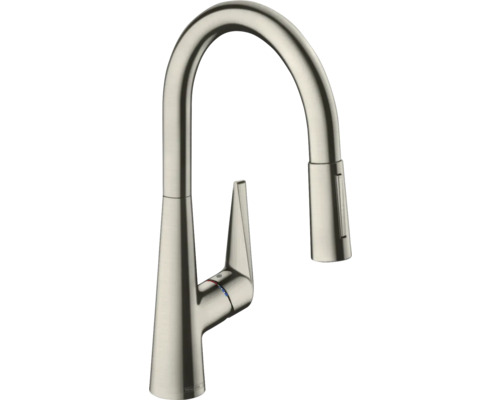 Robinetterie de cuisine hansgrohe avec douchette TALIS 200 M51 acier inoxydable brossé 73851800 Robinet de cuisine avec douchette extractible