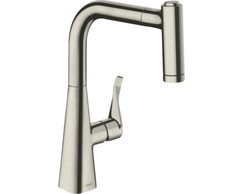 Robinetterie de cuisine hansgrohe avec douchette METRIS 220 M71 acier inoxydable brossé 14834800 Robinet de cuisine avec douchette extractible