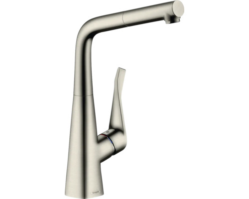 Mitigeur de cuisine hansgrohe avec douchette extractible METRIS M71 acier inoxydable brossé 73812800 Robinet de cuisine avec douchette extractible