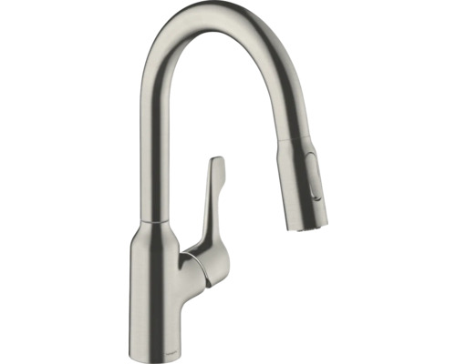 Robinetterie de cuisine hansgrohe avec douchette FOCUS 180 M43 acier inoxydable brossé 71811800 Robinet de cuisine avec bec haut et douchette extractible