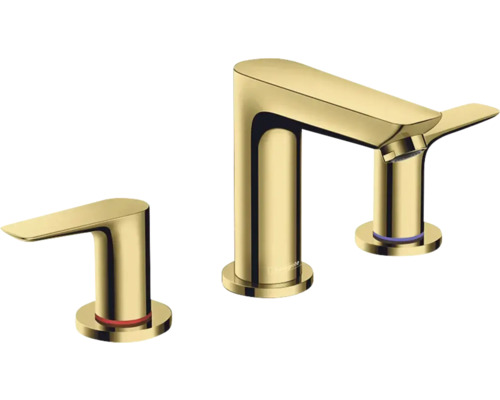 hansgrohe 3-Loch Waschtischarmatur TALIS E polished gold optic mit Zugstangen-Ablaufgarnitur 71733990