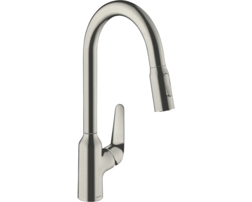 Robinetterie de cuisine hansgrohe avec douchette FOCUS 220 M42 acier inoxydable brossé 71800800 Robinet d''évier avec douchette extractible