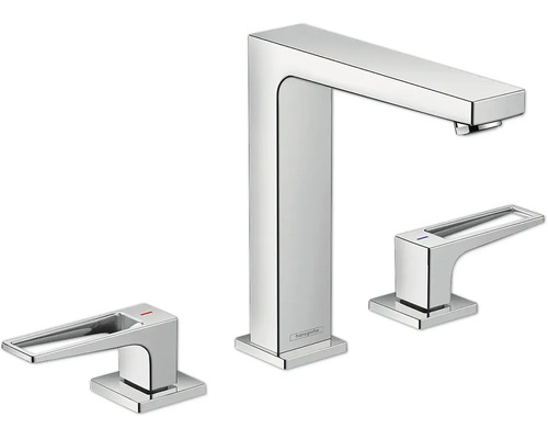 hansgrohe 3-Loch Waschtischarmatur METROPOL 160 chrom mit Push-Open Ablaufventil 74515000