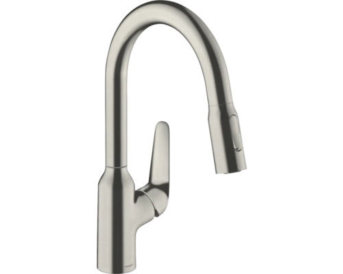 Robinetterie de cuisine hansgrohe avec douchette FOCUS 180 M42 acier inoxydable brossé 71801800 Robinet de cuisine avec douchette extractible