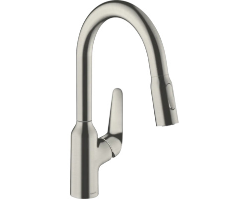 Robinetterie de cuisine hansgrohe avec douchette FOCUS 180 M42 acier inoxydable brossé 71821800 Robinet de cuisine avec bec haut et douchette extractible