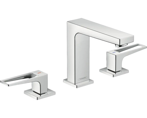 hansgrohe 3-Loch Waschtischarmatur METROPOL 110 chrom mit Push-Open Ablaufventil 74514000
