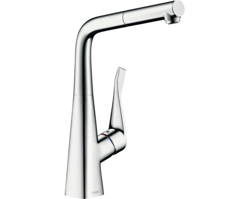 Robinetterie de cuisine hansgrohe avec bec extractible METRIS 320 M71 Eco chrome 14781000 Robinet de cuisine avec douchette extractible