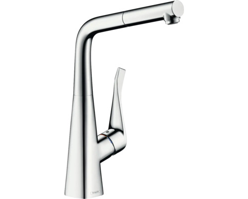 hansgrohe Küchenarmatur mit herausziehbaren Auslauf METRIS M71 chrom 14821000 Küchenarmatur aus Metall mit ausziehbarer Brause