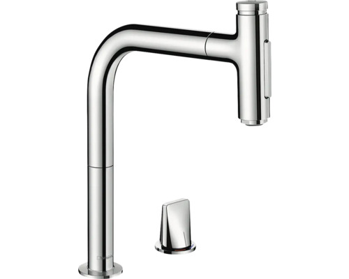 Robinetterie de cuisine 2 trous hansgrohe avec douchette METRIS SELECT 200 M71 chrome 73818000 Robinet de cuisine avec bec haut et levier de commande séparé