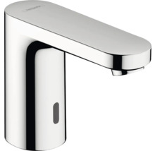 Hansgrohe Logo. Elektronischer Waschtisch Wasserhahn mit Infrarotsensor.