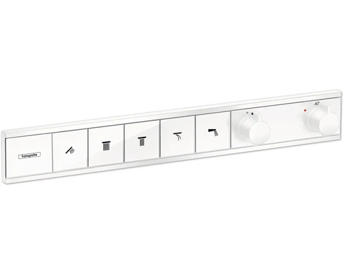 hansgrohe Unterputz Thermostat Dusche RainSelect weiß matt für 5 Verbraucher ohne Unterputzgrundkörper 15384700 Hansgrohe Logo, Duschsteuerung zur Steuerung verschiedener Duschfunktionen