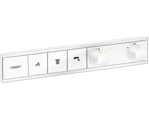 hansgrohe Unterputz Thermostat Dusche RainSelect weiß matt für 3 Verbraucher ohne Unterputzgrundkörper 15381700 Hansgrohe Logo Duschthermostat mit Drehknöpfen zur Temperatur- und Strahlartenregelung