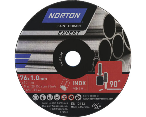 Disque à tronçonner inox Norton Ø 76x10 mm 5 pièces Norton Saint-Gobain Expert disque à tronçonner pour métal, 76 x 1,0 mm