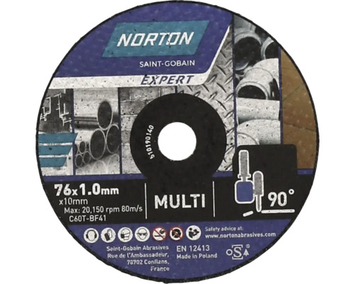 Disque à tronçonner multi-usages Norton Ø 76x10 mm 5 pièces Norton Saint-Gobain Expert disque à tronçonner Multi 76x1.0 mm